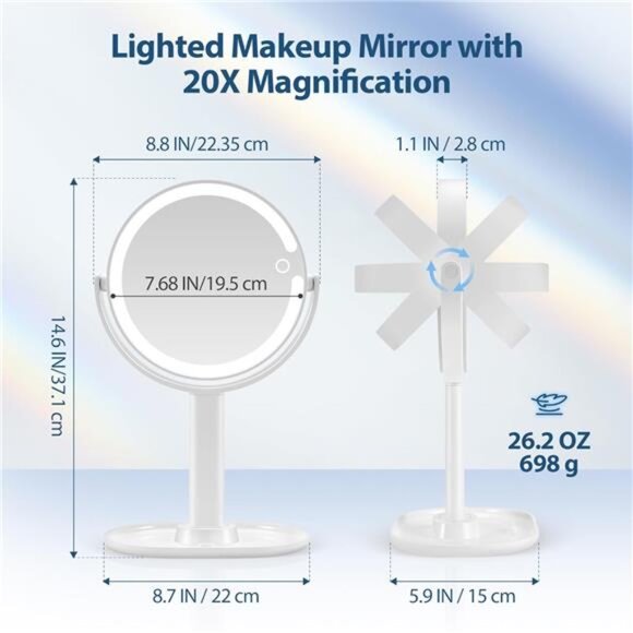 Lighted Makeup Mirror, Type-C Rechargeable 20X Magnifying Mirror - Picture 5 of 14